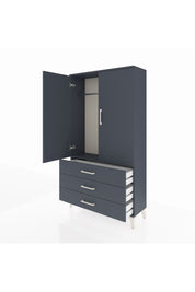 Arges Dolap Tek Raflı 3 Çekmeceli Tek Askılı 88x30x163 Antrasit-Antrasit