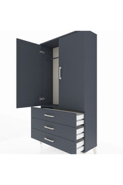 Arges Dolap Tek Raflı 3 Çekmeceli Tek Askılı 88x30x163 Antrasit-Antrasit