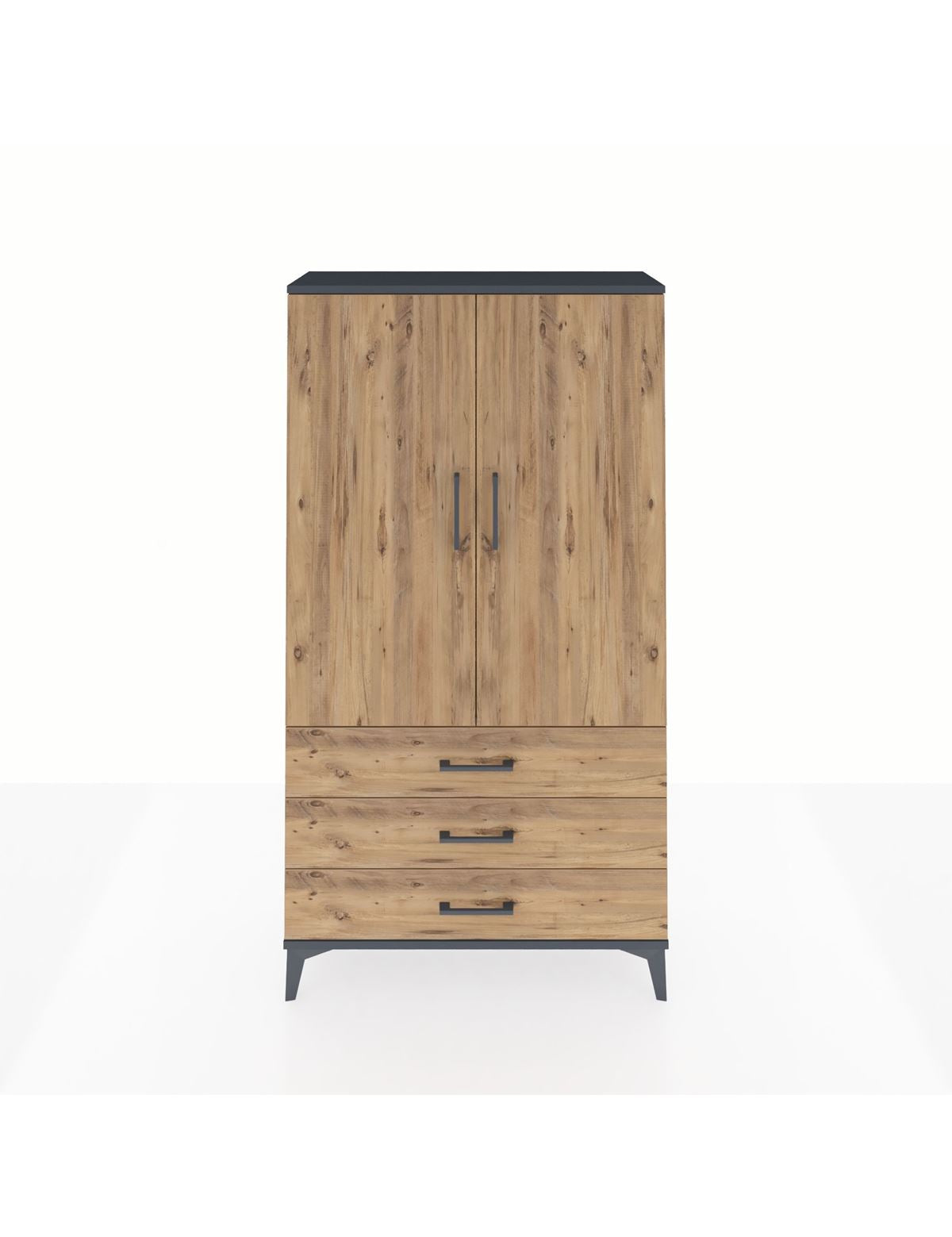 Arges Dolap Tek Raflı 3 Çekmeceli Tek Askılı 88x30x163 Antrasit-Çam