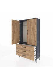 Arges Dolap Tek Raflı 3 Çekmeceli Tek Askılı 88x30x163 Antrasit-Çam