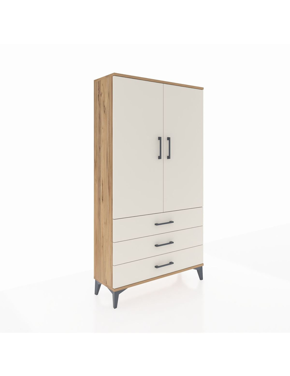 Arges Dolap Tek Raflı 3 Çekmeceli Tek Askılı 88x30x163 Çam-Aytaşı