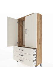 Arges Dolap Tek Raflı 3 Çekmeceli Tek Askılı 88x30x163 Çam-Aytaşı