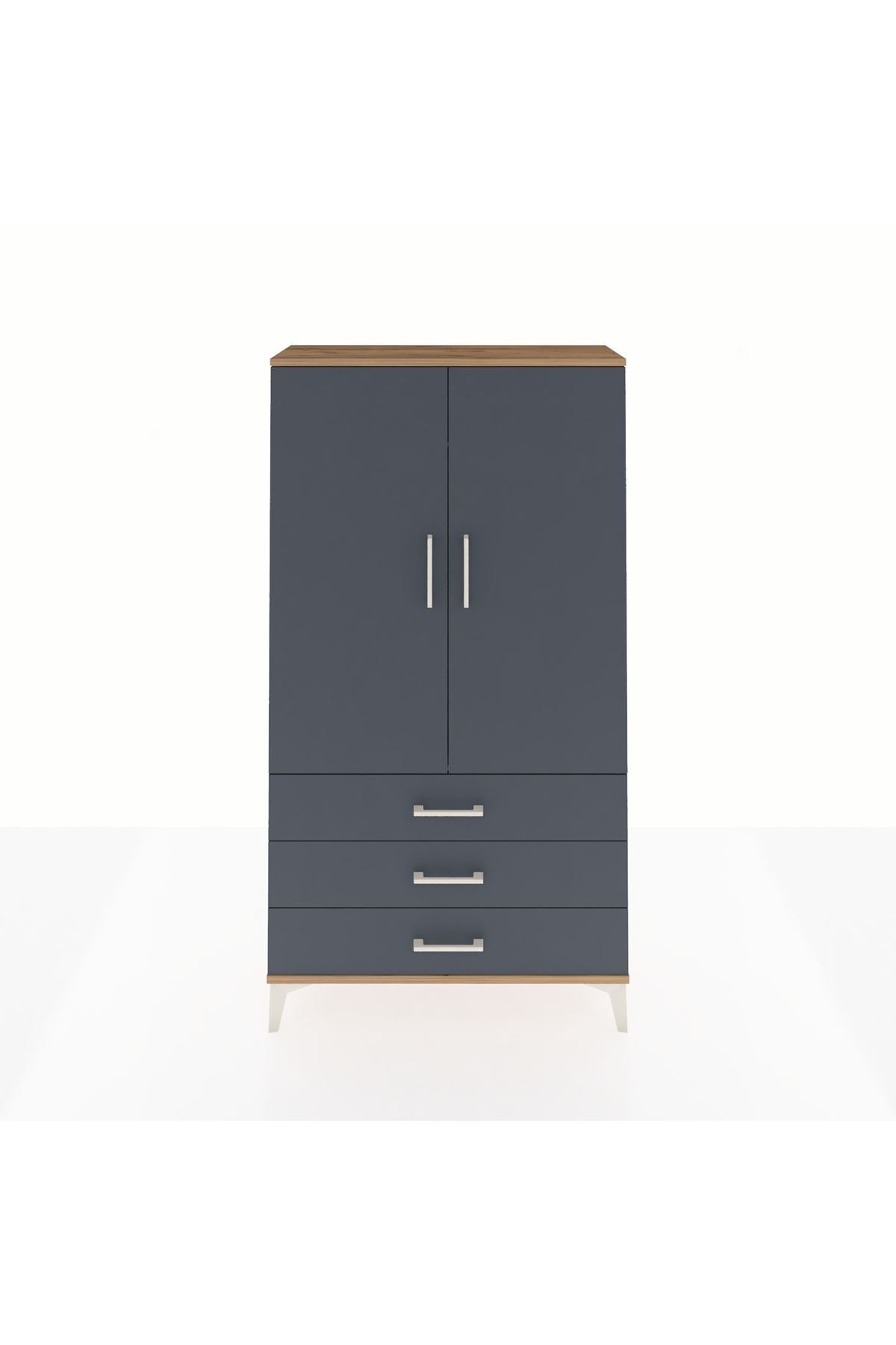 Arges Dolap Tek Raflı 3 Çekmeceli Tek Askılı 88x30x163 Çam-Antrasit