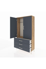 Arges Dolap Tek Raflı 3 Çekmeceli Tek Askılı 88x30x163 Çam-Antrasit
