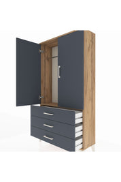 Arges Dolap Tek Raflı 3 Çekmeceli Tek Askılı 88x30x163 Çam-Antrasit