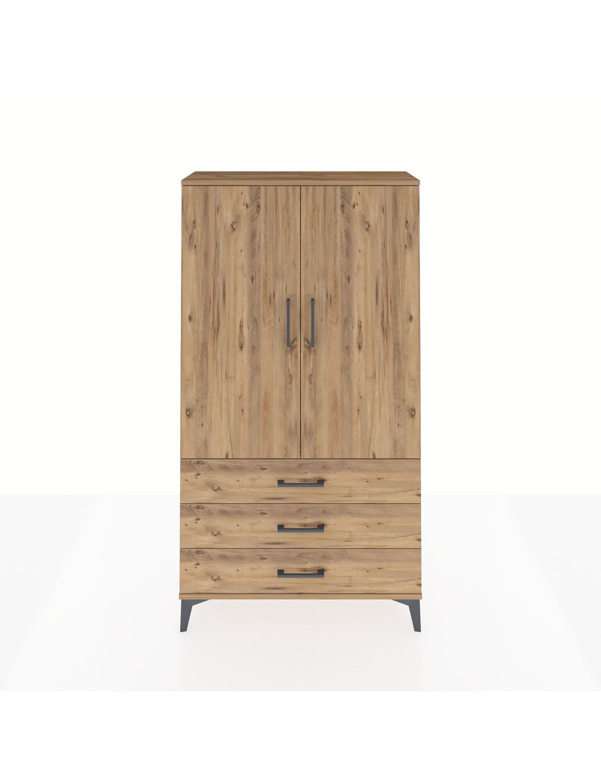 Arges Dolap Tek Raflı 3 Çekmeceli Tek Askılı 88x30x163 Çam-Çam