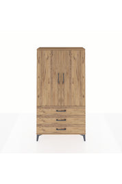Arges Dolap Tek Raflı 3 Çekmeceli Tek Askılı 88x30x163 Çam-Çam