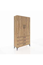 Arges Dolap Tek Raflı 3 Çekmeceli Tek Askılı 88x30x163 Çam-Çam