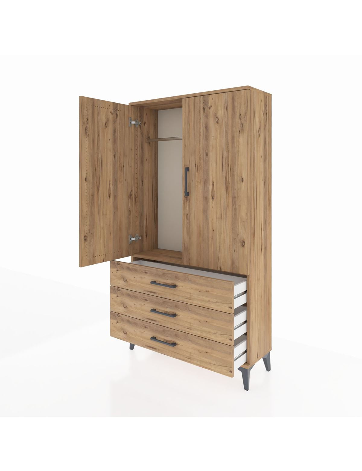 Arges Dolap Tek Raflı 3 Çekmeceli Tek Askılı 88x30x163 - S21M146V9A