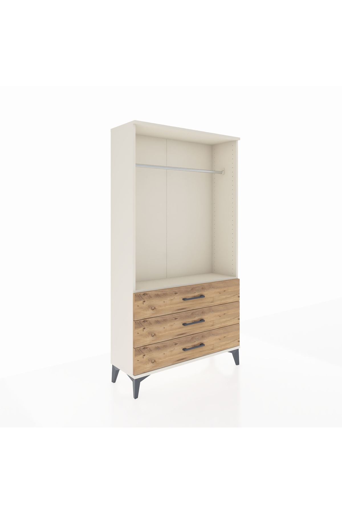 Arges Dolap Tek Raflı 3 Çekmeceli Tek Askılı 88x30x163 Aytaşı-Çam