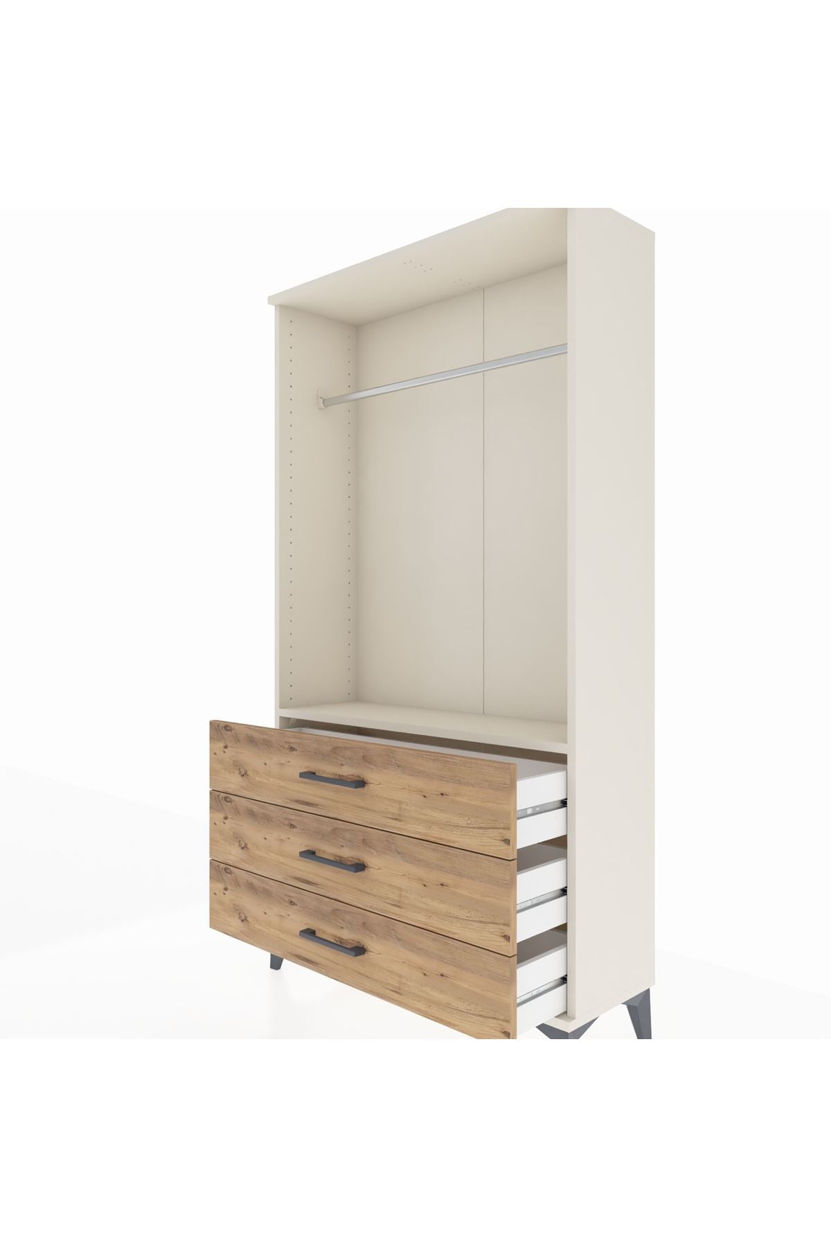 Arges Dolap Tek Raflı 3 Çekmeceli Tek Askılı 88x30x163 Aytaşı-Çam
