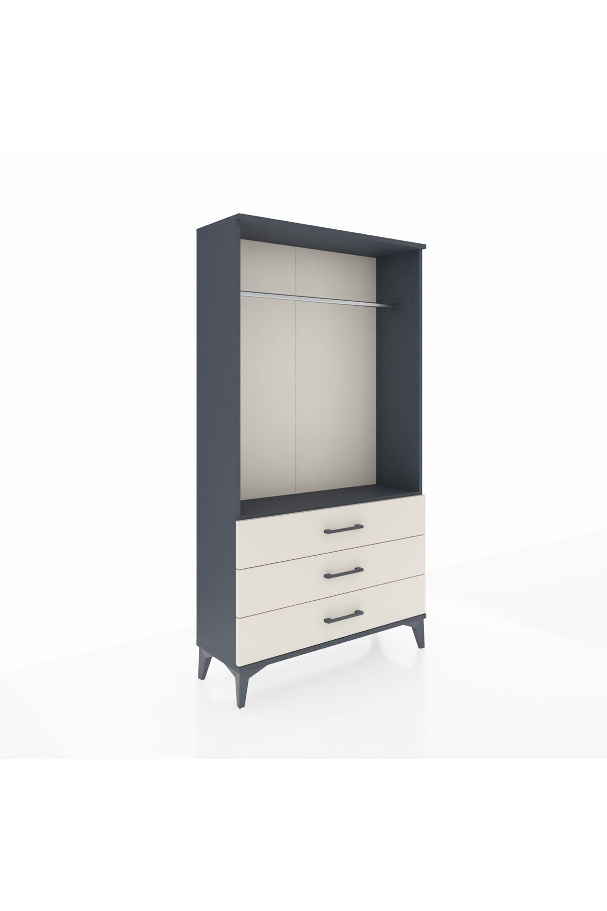 Arges Dolap Tek Raflı 3 Çekmeceli Tek Askılı 88x30x163 Antrasit-Aytaşı