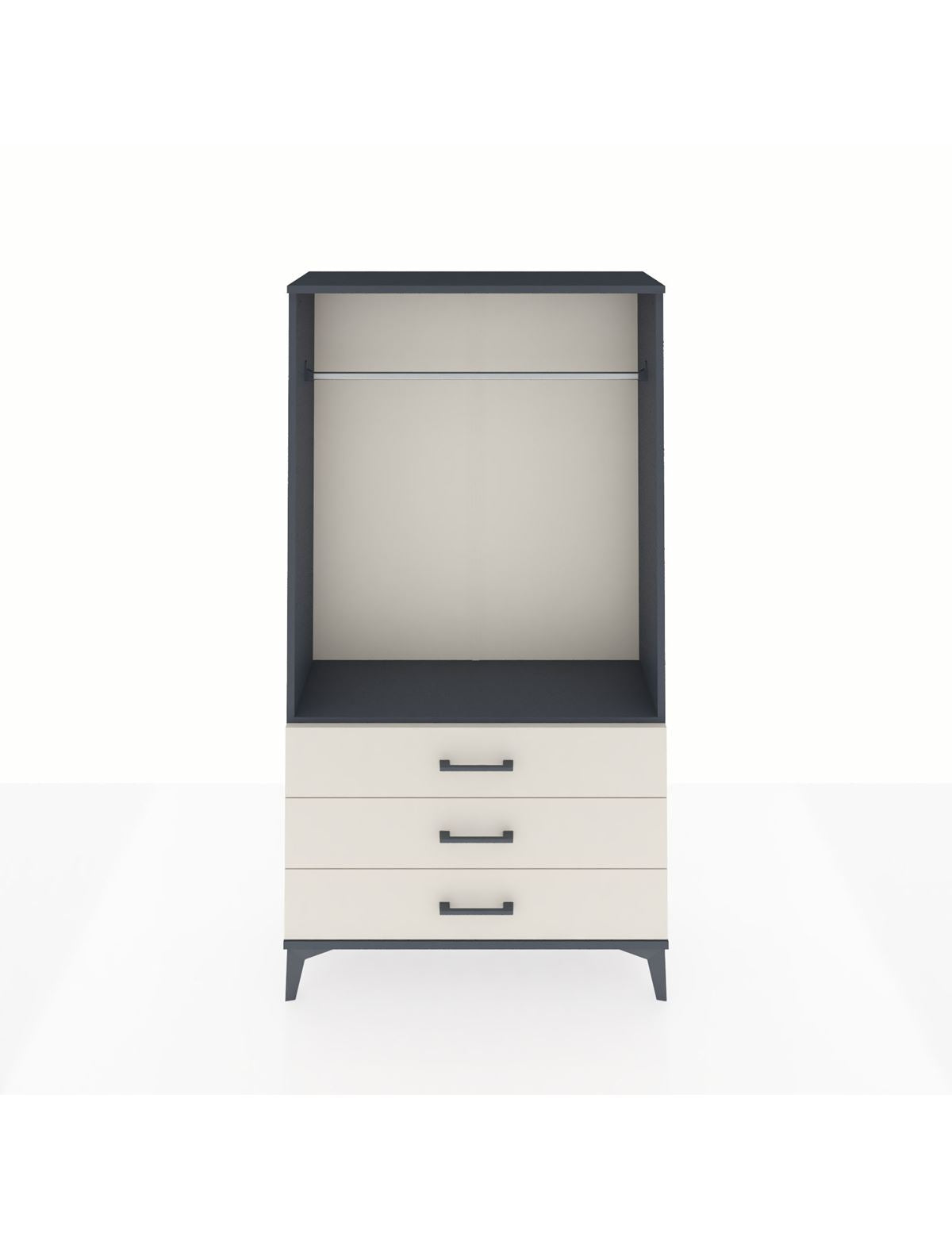 Arges Dolap Tek Raflı 3 Çekmeceli Tek Askılı 88x30x163 Antrasit-Aytaşı