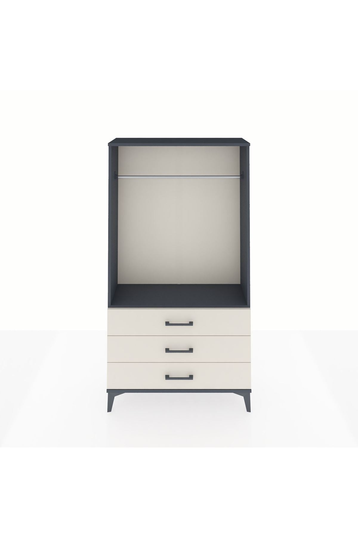 Arges Dolap Tek Raflı 3 Çekmeceli Tek Askılı 88x30x163 Antrasit-Aytaşı