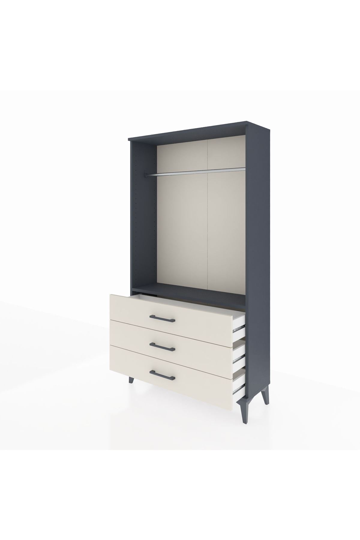 Arges Dolap Tek Raflı 3 Çekmeceli Tek Askılı 88x30x163 Antrasit-Aytaşı