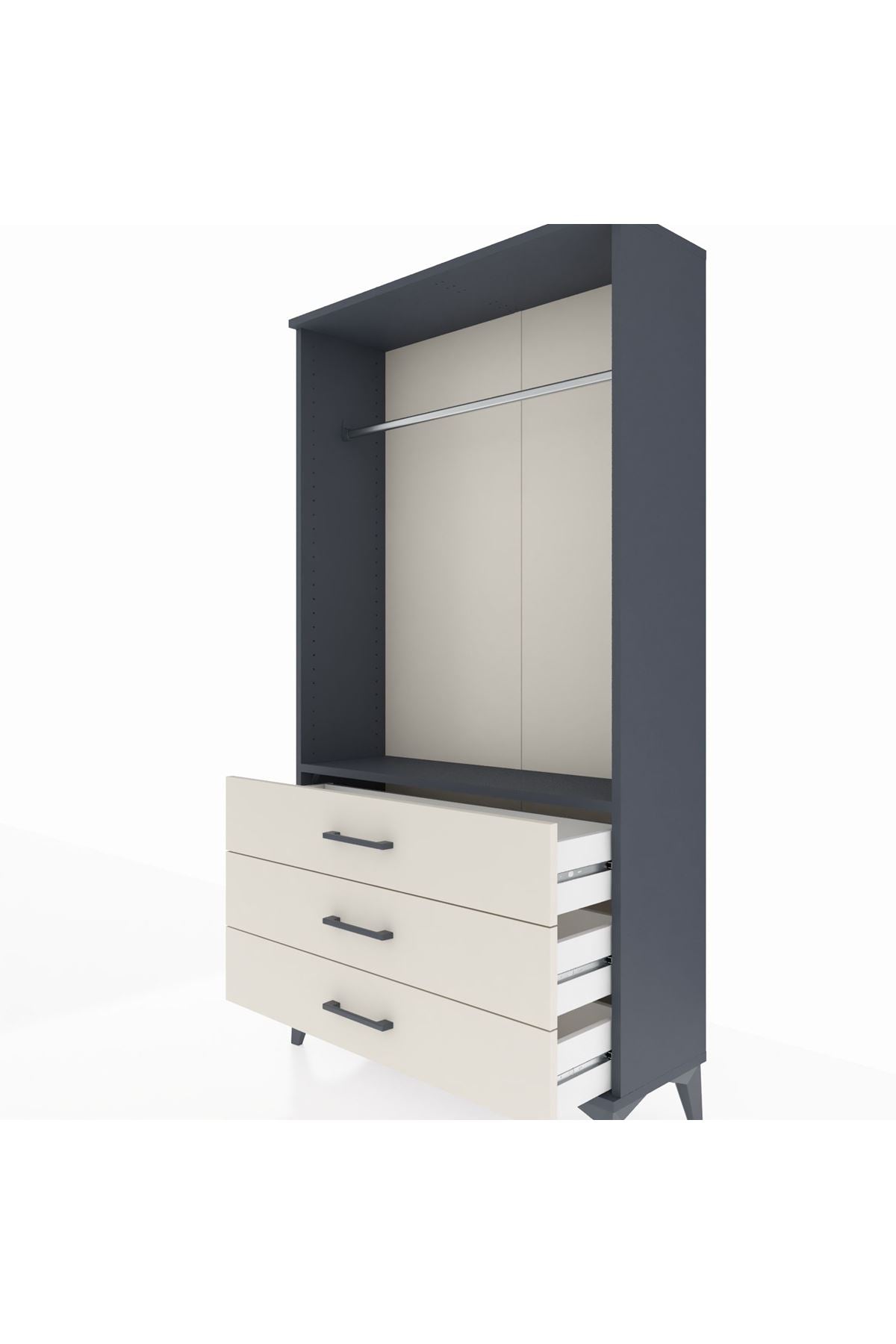 Arges Dolap Tek Raflı 3 Çekmeceli Tek Askılı 88x30x163 Antrasit-Aytaşı