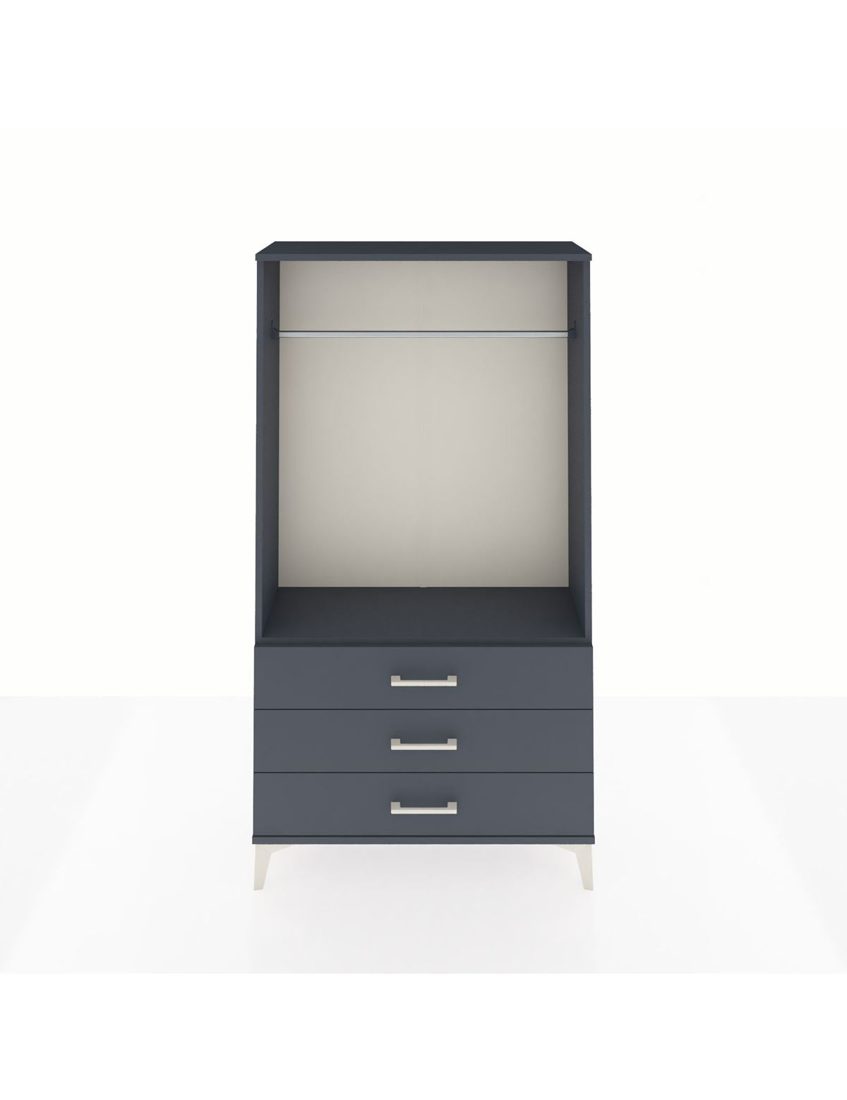 Arges Dolap Tek Raflı 3 Çekmeceli Tek Askılı 88x30x163 Antrasit-Antrasit