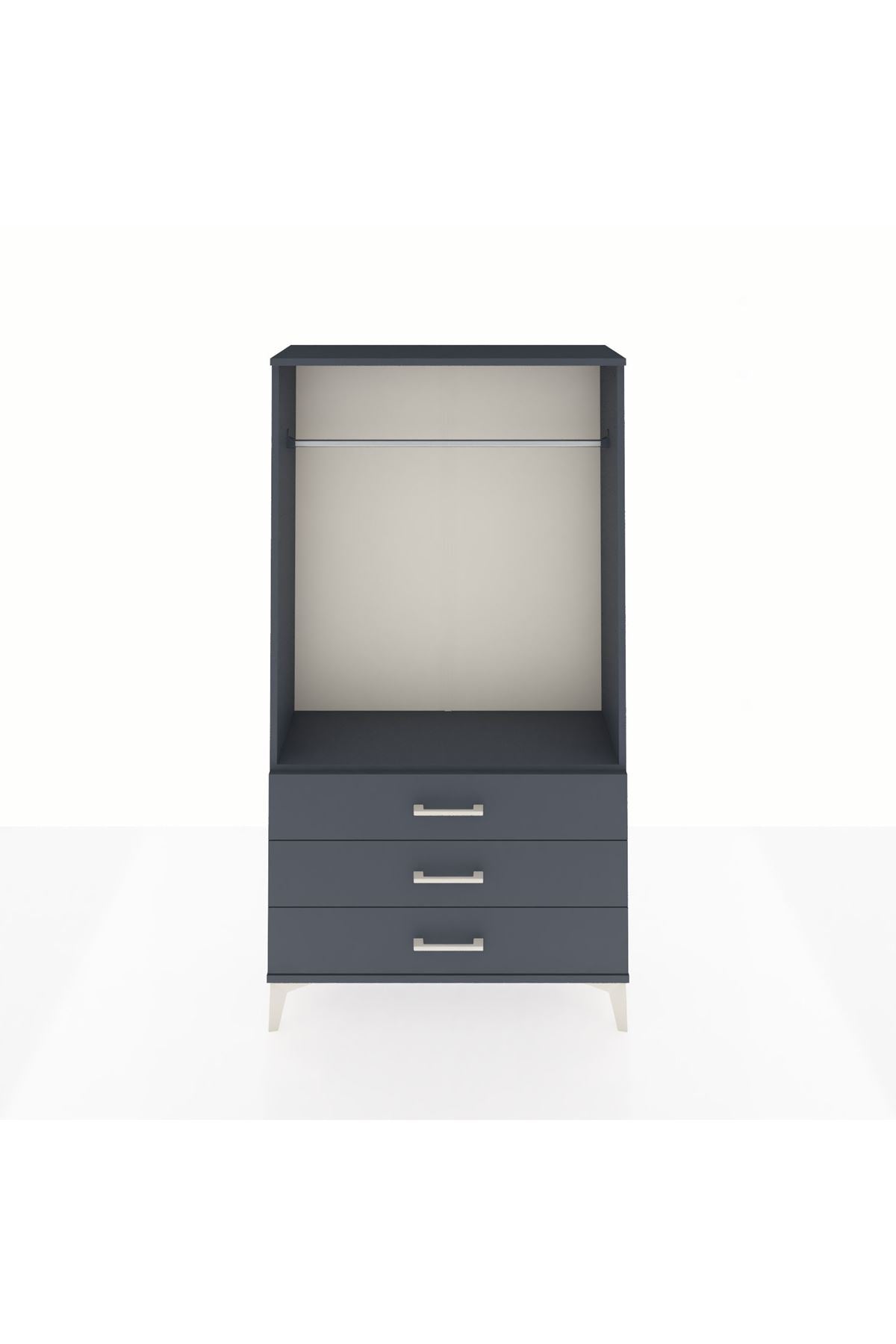 Arges Dolap Tek Raflı 3 Çekmeceli Tek Askılı 88x30x163 Antrasit-Antrasit