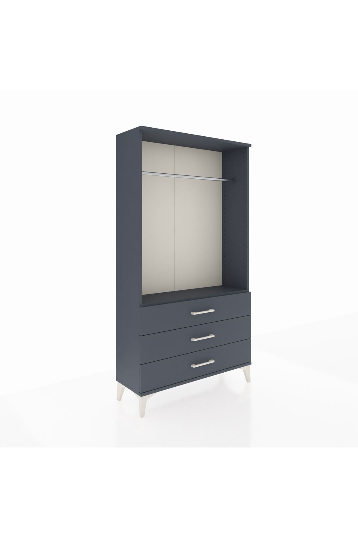 Arges Dolap Tek Raflı 3 Çekmeceli Tek Askılı 88x30x163 Antrasit-Antrasit