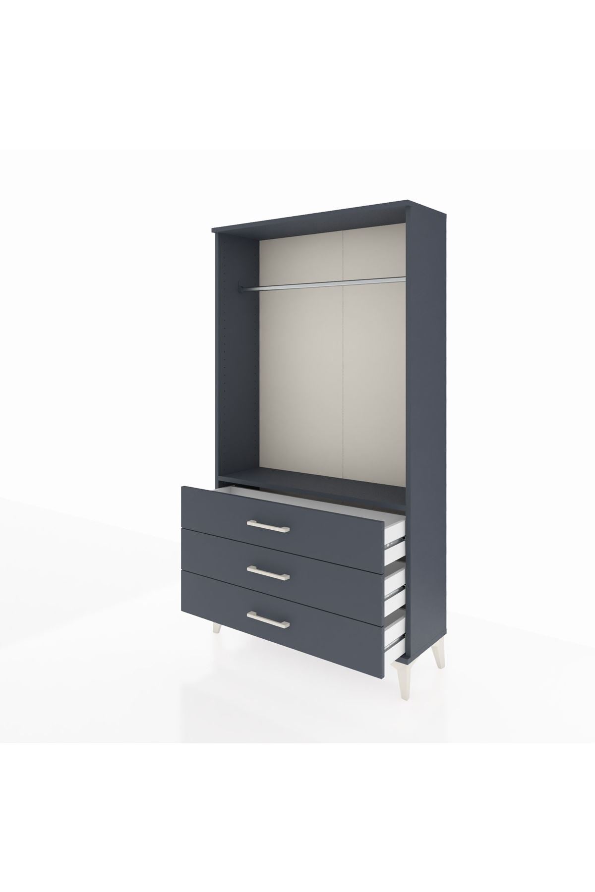 Arges Dolap Tek Raflı 3 Çekmeceli Tek Askılı 88x30x163 Antrasit-Antrasit