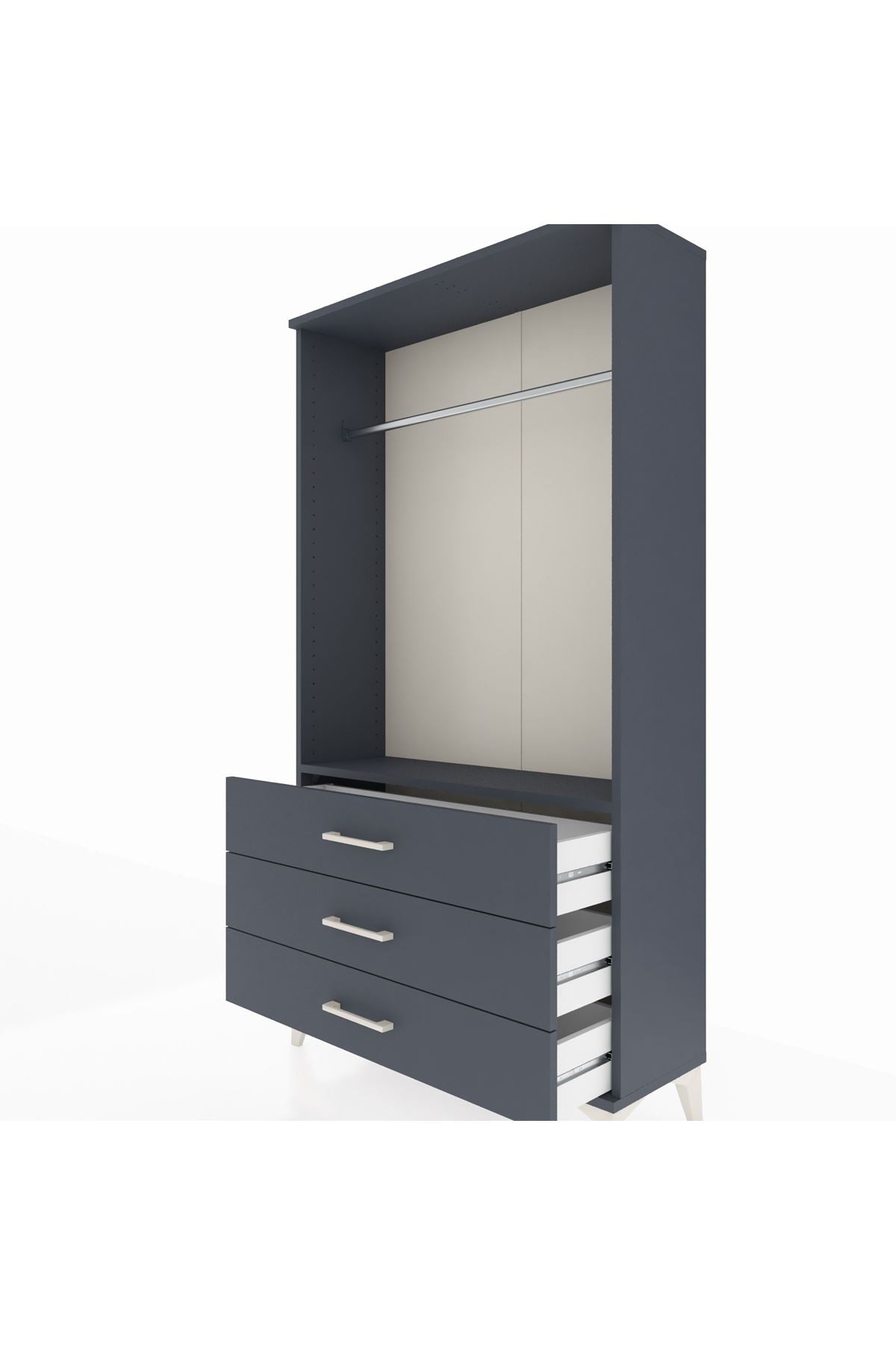 Arges Dolap Tek Raflı 3 Çekmeceli Tek Askılı 88x30x163 Antrasit-Antrasit