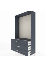 Arges Dolap Tek Raflı 3 Çekmeceli Tek Askılı 88x30x163 Antrasit-Antrasit