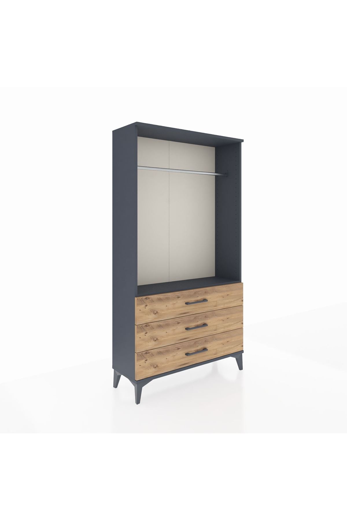 Arges Dolap Tek Raflı 3 Çekmeceli Tek Askılı 88x30x163 Antrasit-Çam
