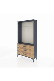 Arges Dolap Tek Raflı 3 Çekmeceli Tek Askılı 88x30x163 Antrasit-Çam