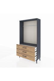 Arges Dolap Tek Raflı 3 Çekmeceli Tek Askılı 88x30x163 Antrasit-Çam