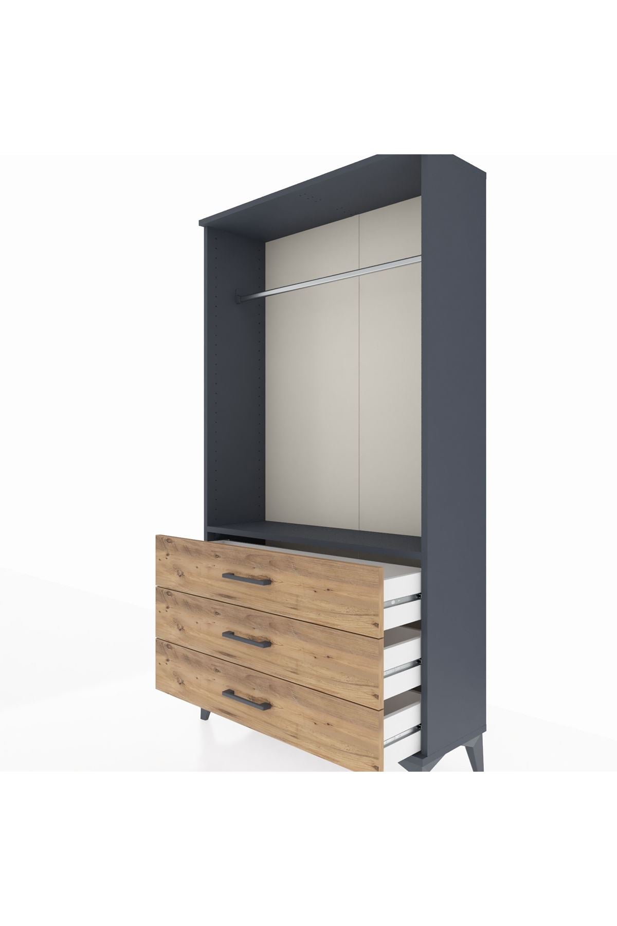 Arges Dolap Tek Raflı 3 Çekmeceli Tek Askılı 88x30x163 Antrasit-Çam