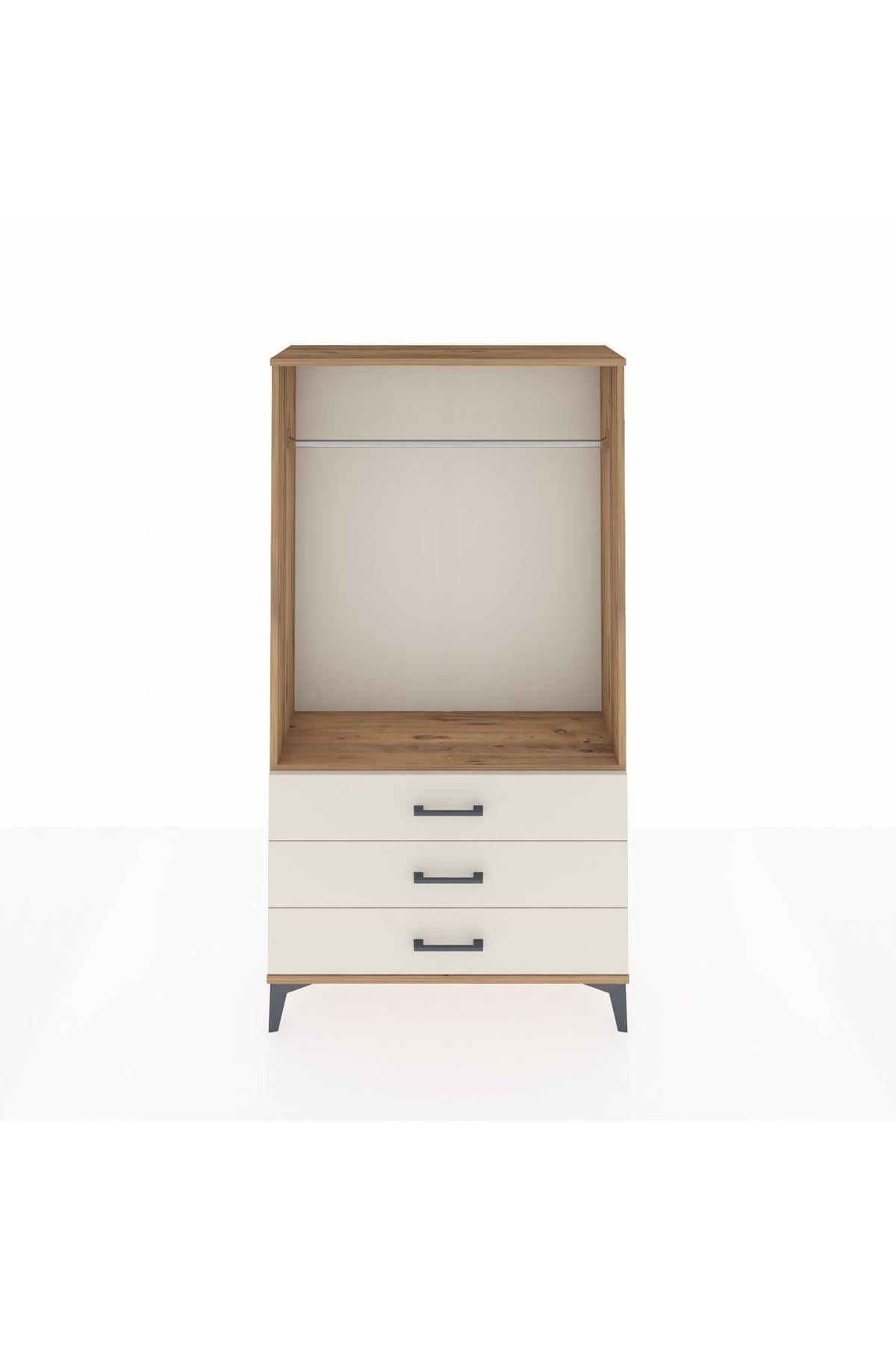 Arges Dolap Tek Raflı 3 Çekmeceli Tek Askılı 88x30x163 Çam-Aytaşı