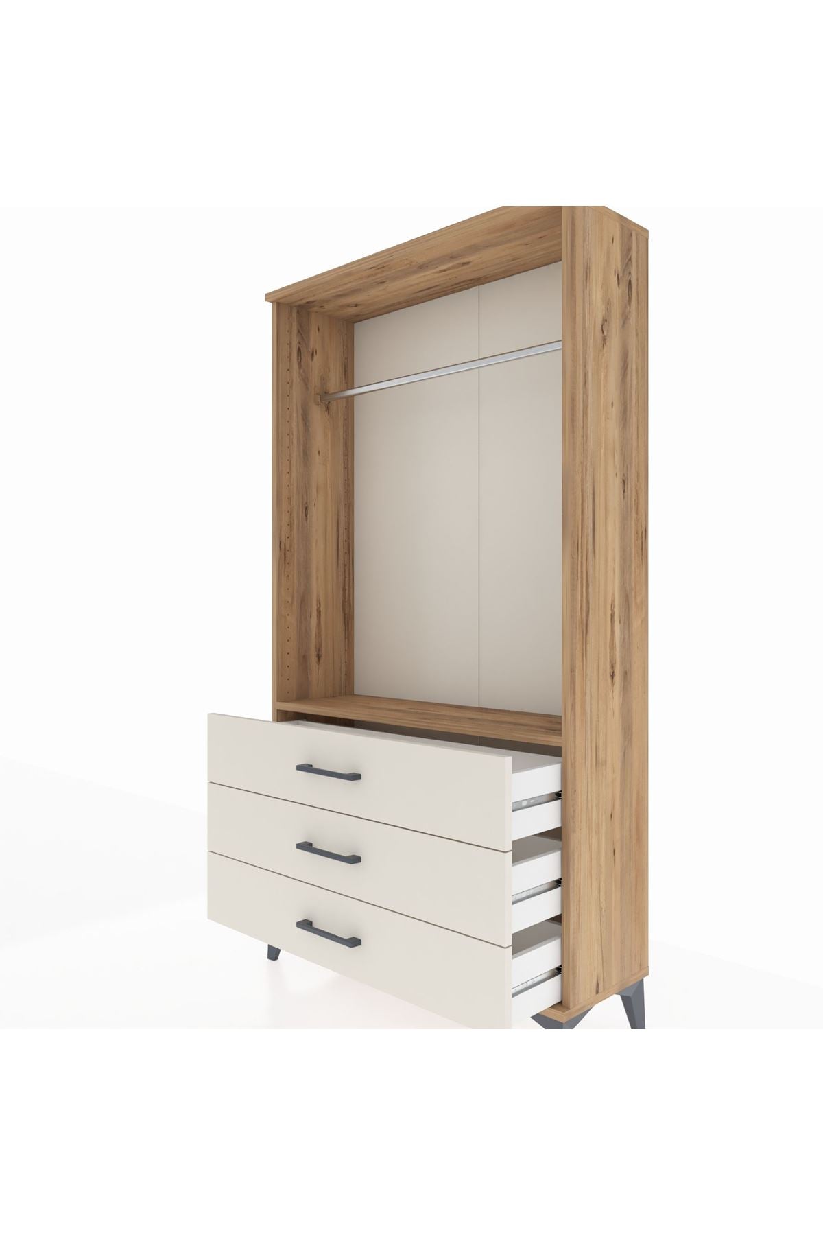 Arges Dolap Tek Raflı 3 Çekmeceli Tek Askılı 88x30x163 Çam-Aytaşı