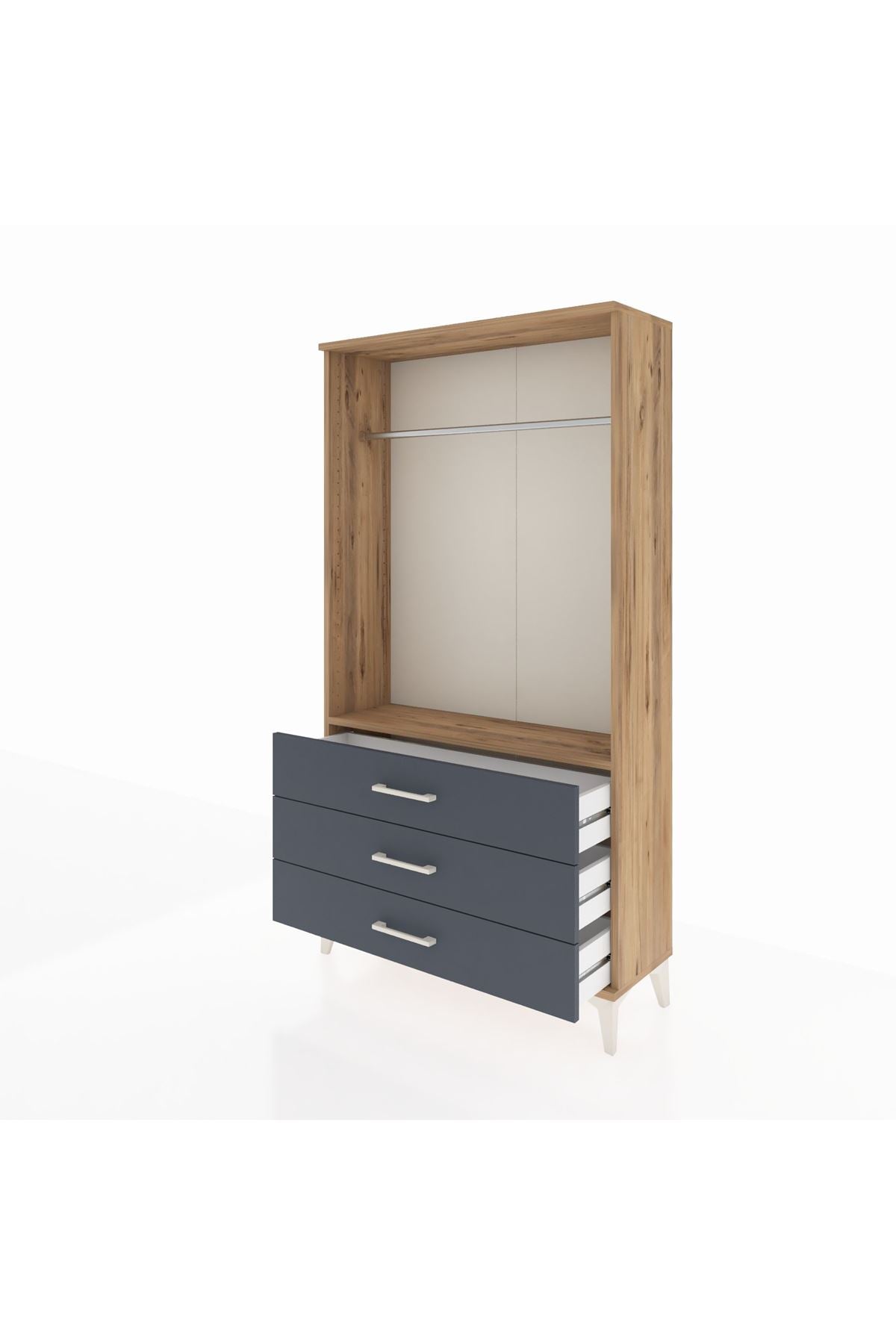 Arges Dolap Tek Raflı 3 Çekmeceli Tek Askılı 88x30x163 Çam-Antrasit