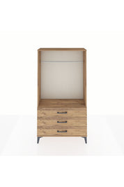 Arges Dolap Tek Raflı 3 Çekmeceli Tek Askılı 88x30x163 Çam-Çam