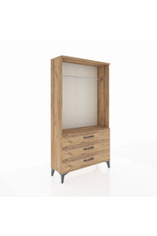 Arges Dolap Tek Raflı 3 Çekmeceli Tek Askılı 88x30x163 Çam-Çam