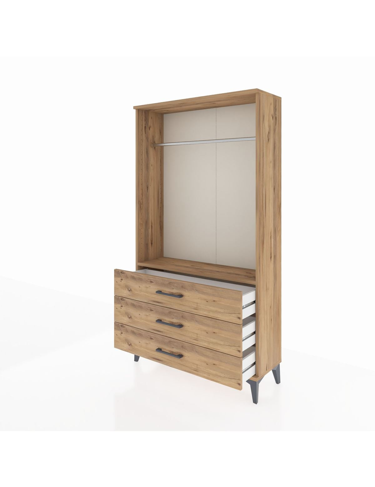 Arges Dolap Tek Raflı 3 Çekmeceli Tek Askılı 88x30x163 - S21M147V9A