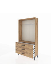 Arges Dolap Tek Raflı 3 Çekmeceli Tek Askılı 88x30x163 Çam-Çam
