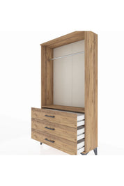 Arges Dolap Tek Raflı 3 Çekmeceli Tek Askılı 88x30x163 Çam-Çam
