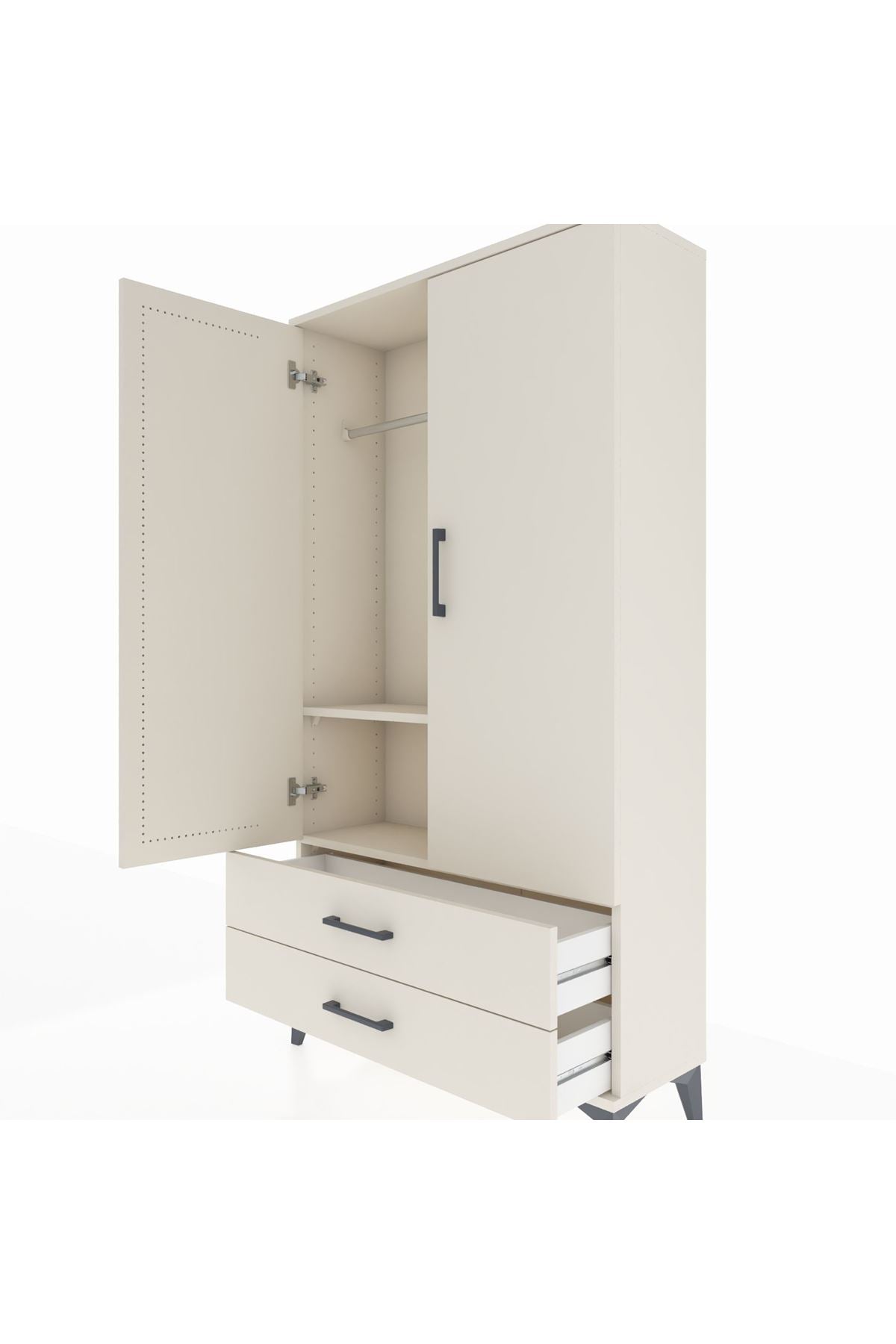 Arges Dolap 2 Raflı 2 Çekmeceli Tek Askılı 88x30x163 Aytaşı-Aytaşı