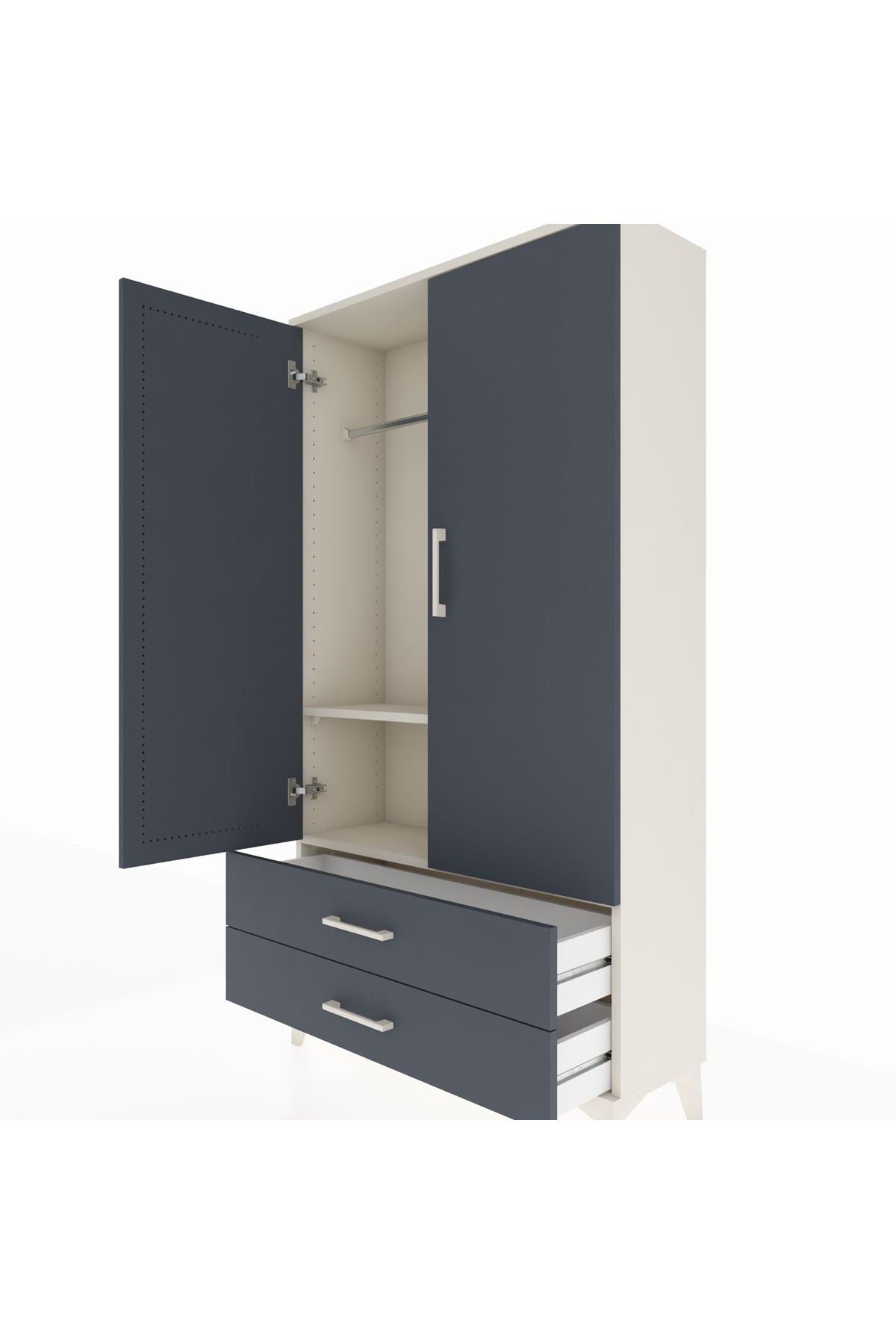 Arges Dolap 2 Raflı 2 Çekmeceli Tek Askılı 88x30x163 Aytaşı-Antrasit