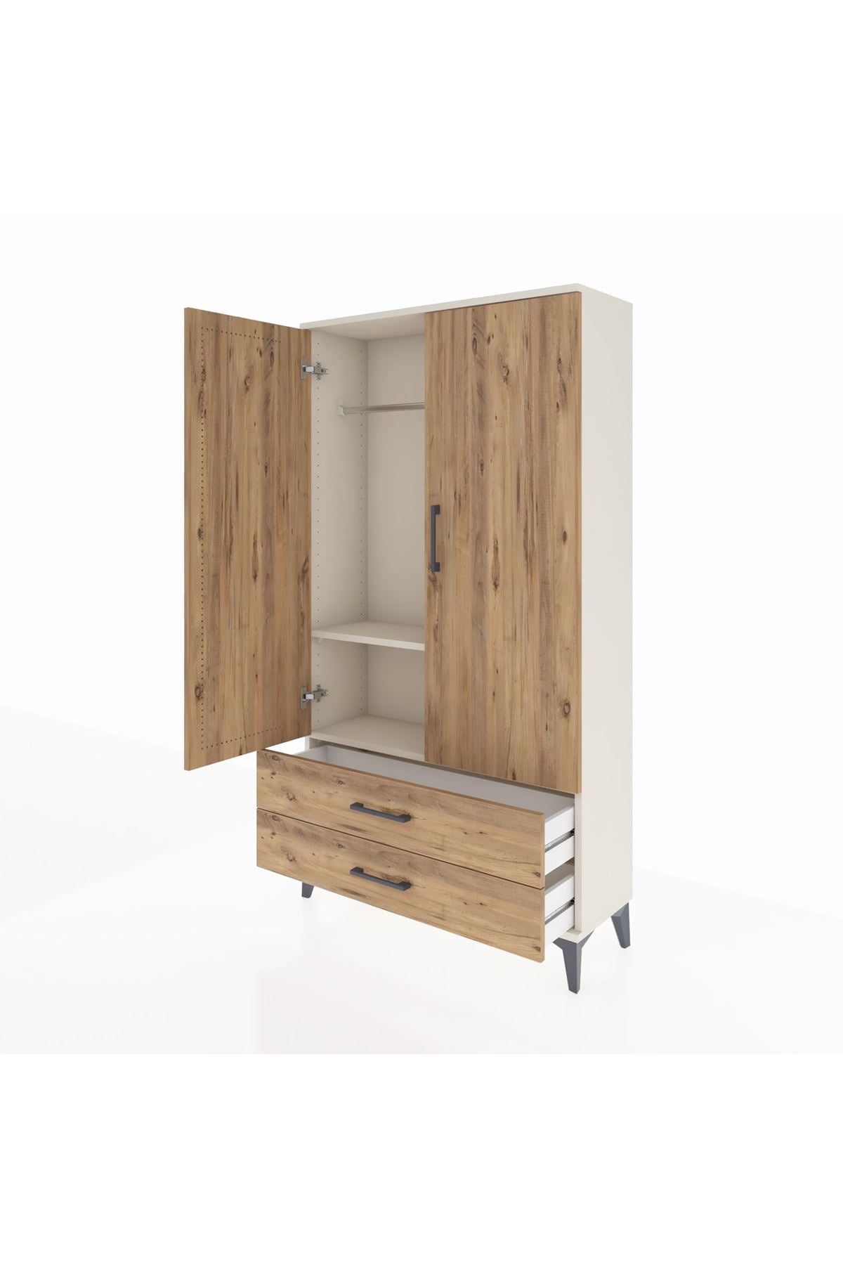 Arges Dolap 2 Raflı 2 Çekmeceli Tek Askılı 88x30x163 Aytaşı-Çam