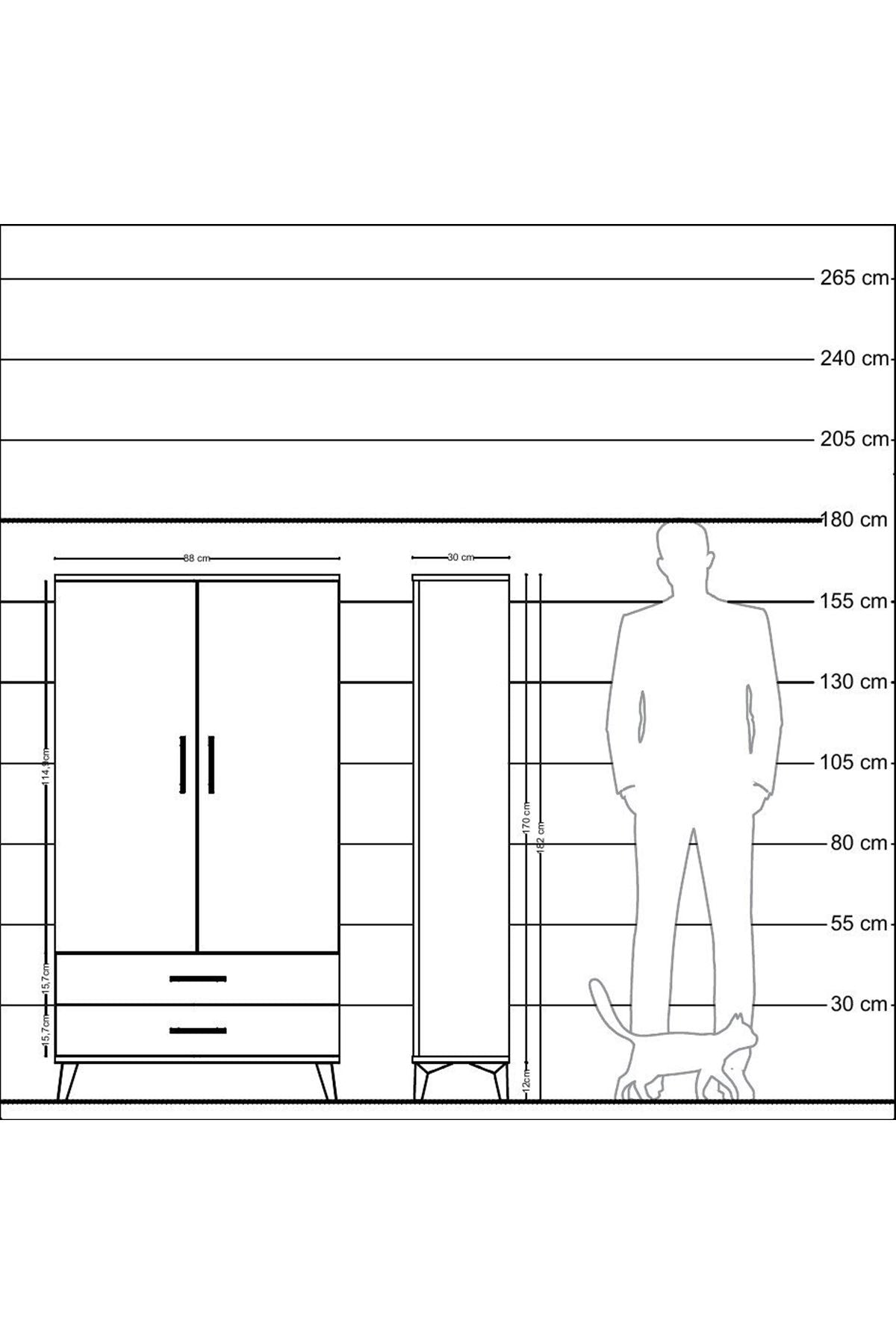 Arges Dolap 2 Raflı 2 Çekmeceli Tek Askılı 88x30x163 Aytaşı-Çam