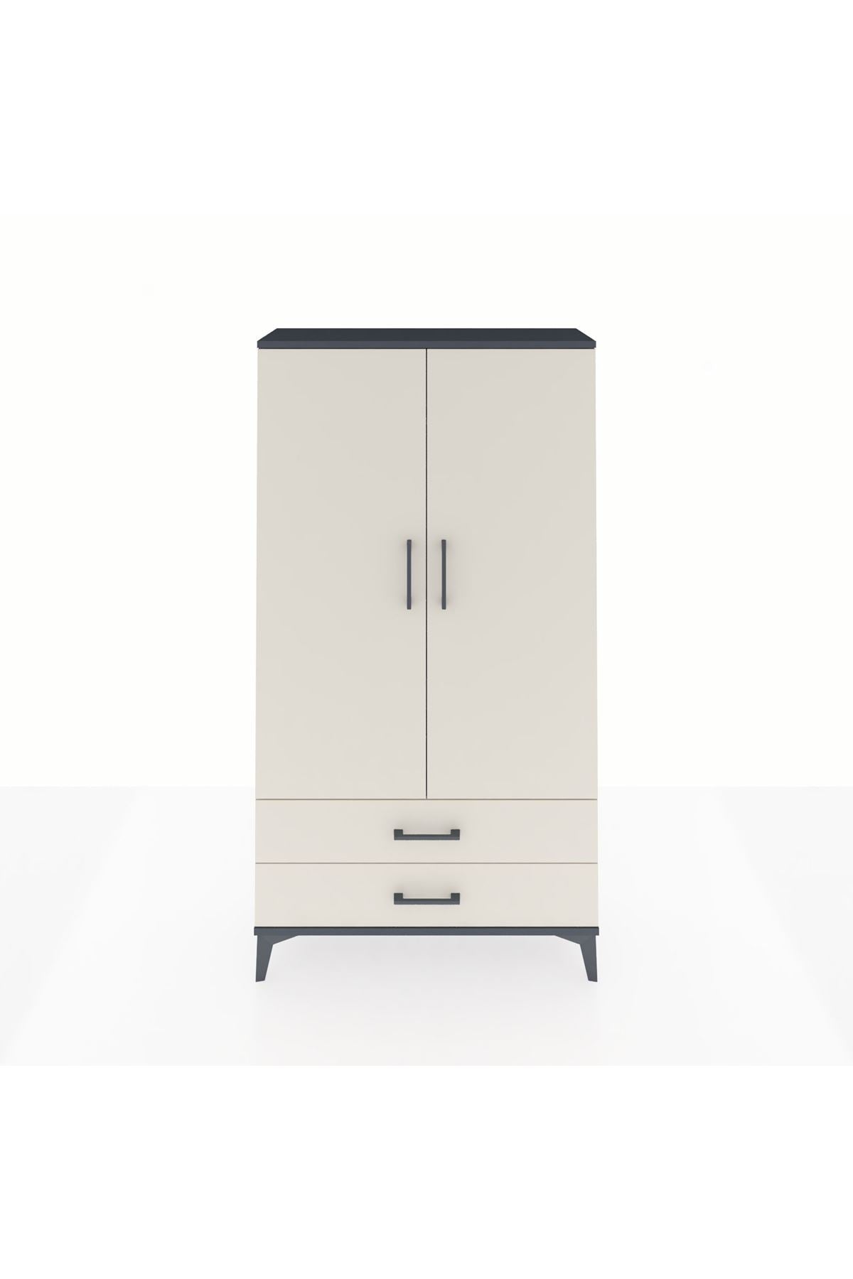 Arges Dolap 2 Raflı 2 Çekmeceli Tek Askılı 88x30x163 Antrasit-Aytaşı