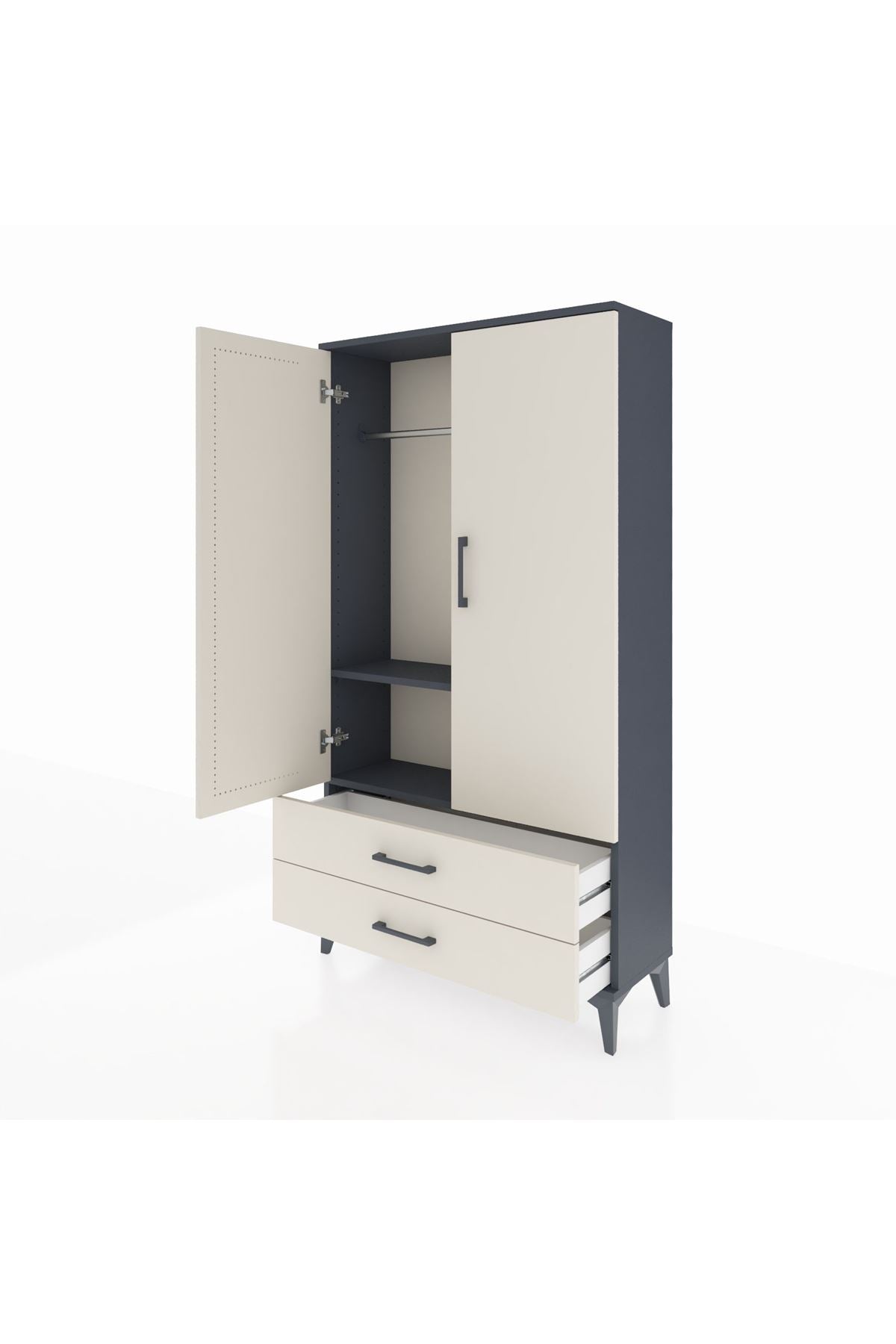 Arges Dolap 2 Raflı 2 Çekmeceli Tek Askılı 88x30x163 Antrasit-Aytaşı