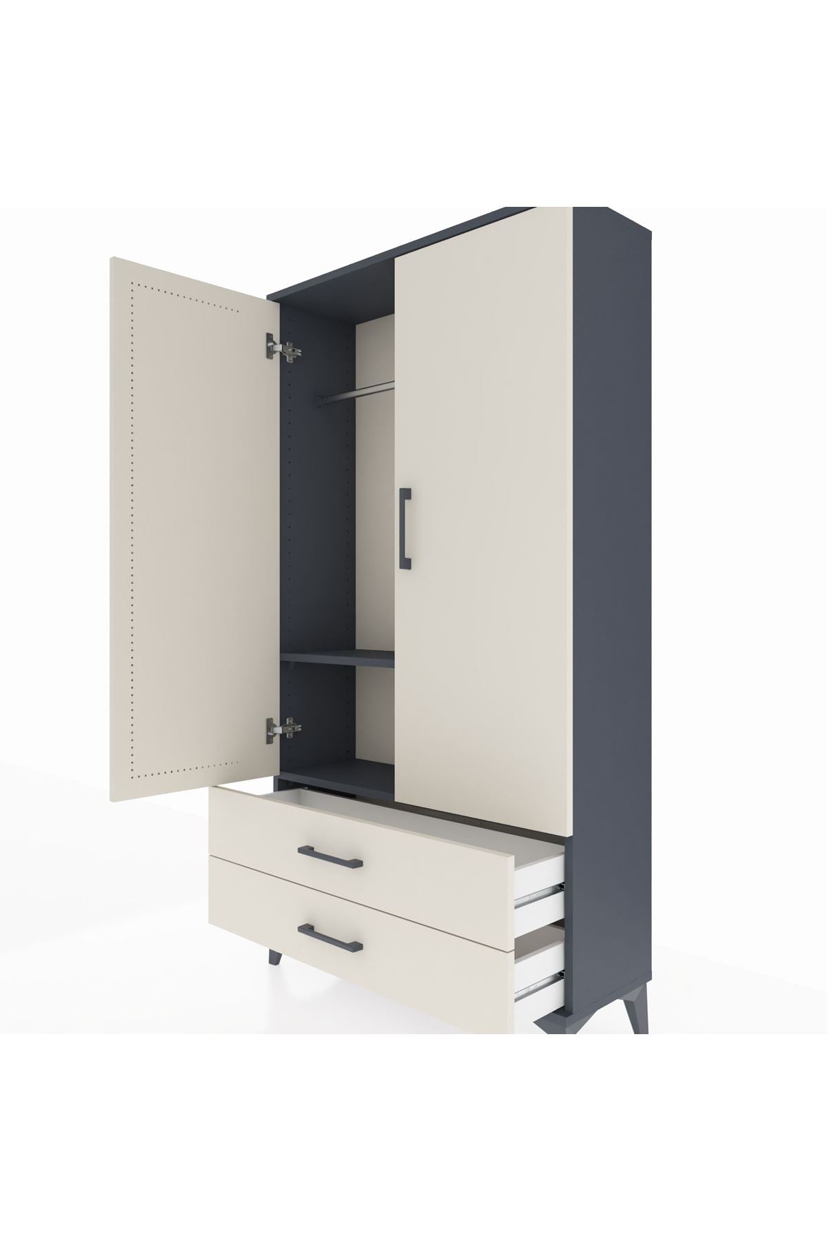 Arges Dolap 2 Raflı 2 Çekmeceli Tek Askılı 88x30x163 Antrasit-Aytaşı