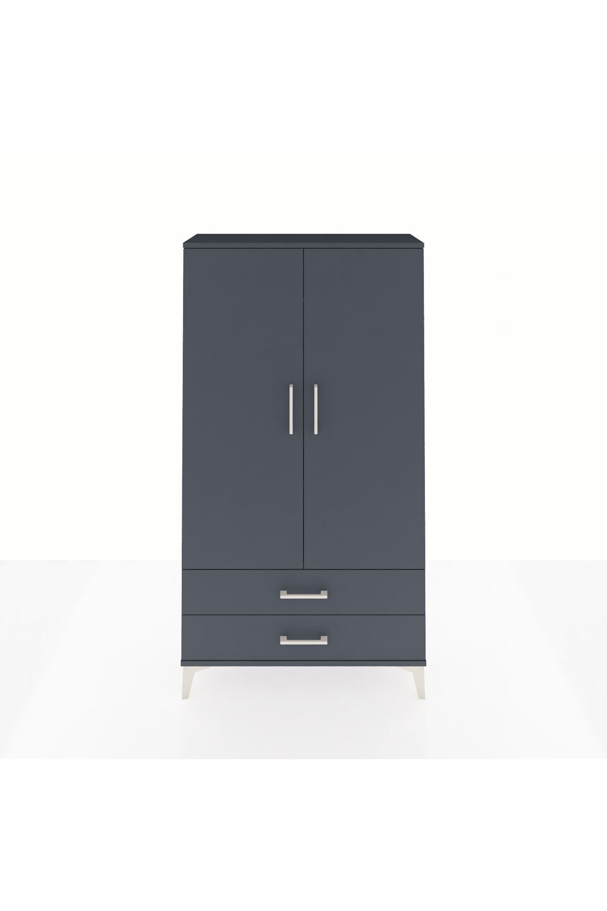 Arges Dolap 2 Raflı 2 Çekmeceli Tek Askılı 88x30x163 Antrasit-Antrasit