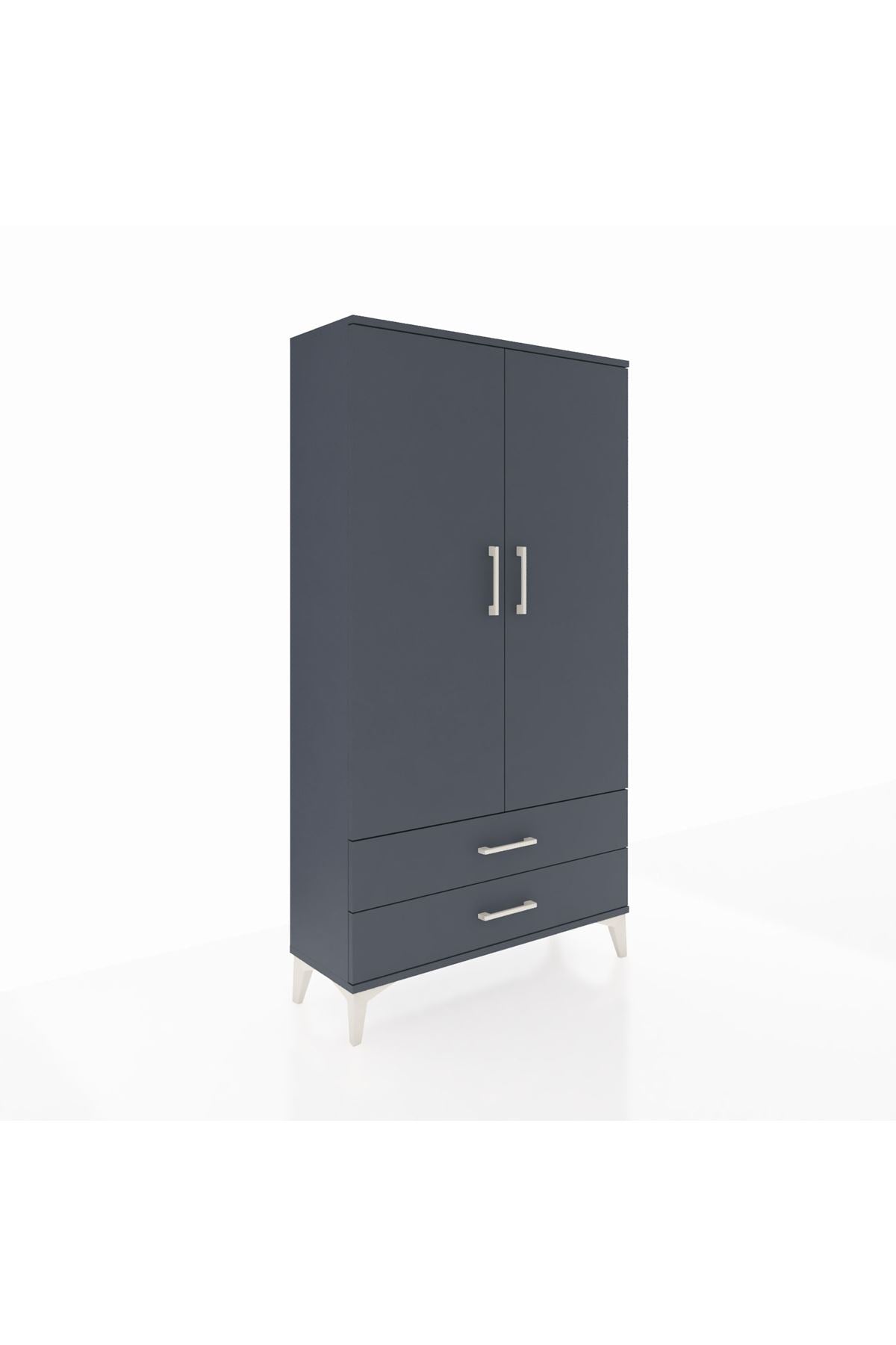 Arges Dolap 2 Raflı 2 Çekmeceli Tek Askılı 88x30x163 Antrasit-Antrasit