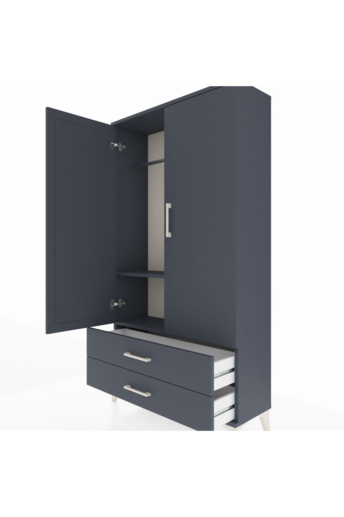 Arges Dolap 2 Raflı 2 Çekmeceli Tek Askılı 88x30x163 Antrasit-Antrasit