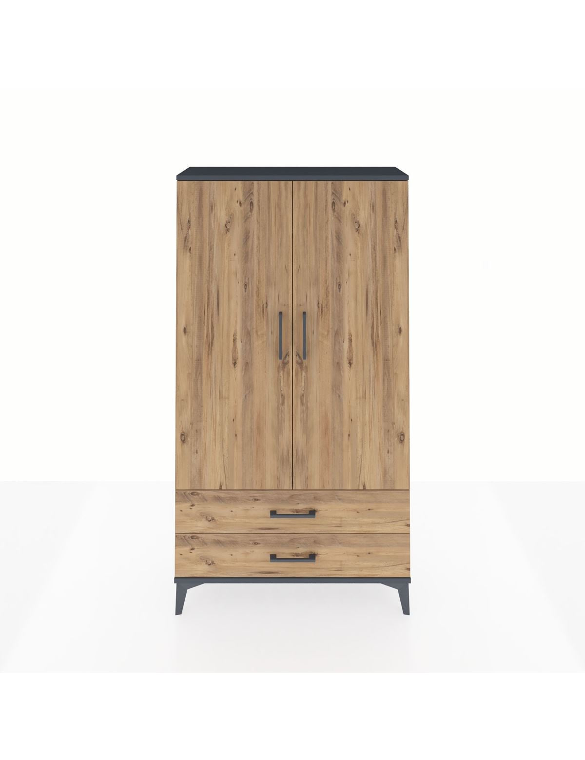 Arges Dolap 2 Raflı 2 Çekmeceli Tek Askılı 88x30x163 Antrasit-Çam