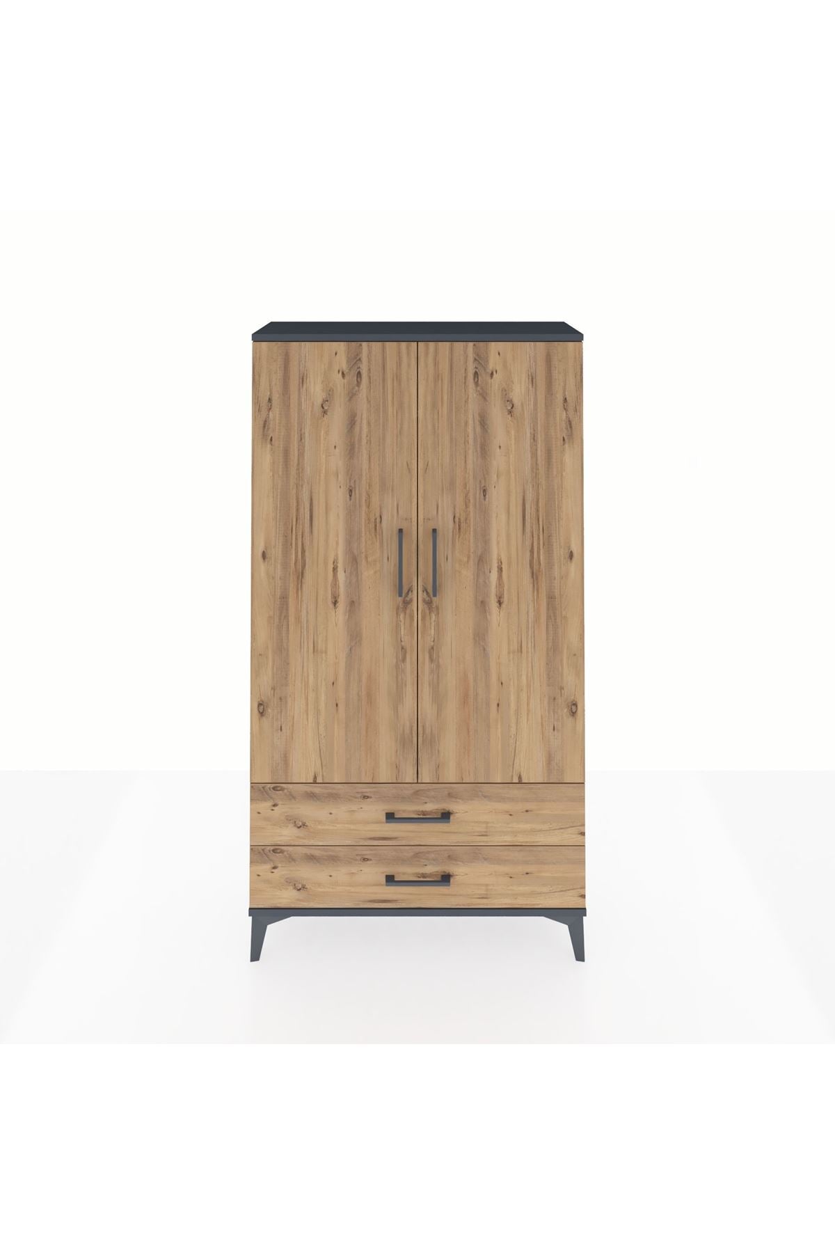 Arges Dolap 2 Raflı 2 Çekmeceli Tek Askılı 88x30x163 Antrasit-Çam